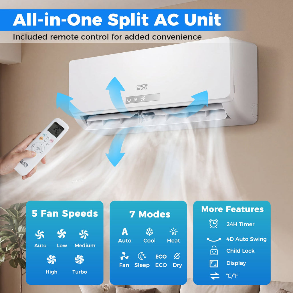 12000 BTU Mini Split Air Conditioner & Heater A++ Energy Efficient Inverter Split AC