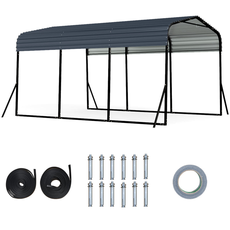 Costway 15FT Heavy-Duty Metal Carport Outdoor Garage Car Shelter-Black