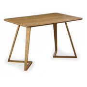 Scandinavian oak dining table set with velvet chairs featuring a sleek laminated tabletop and elegant design.