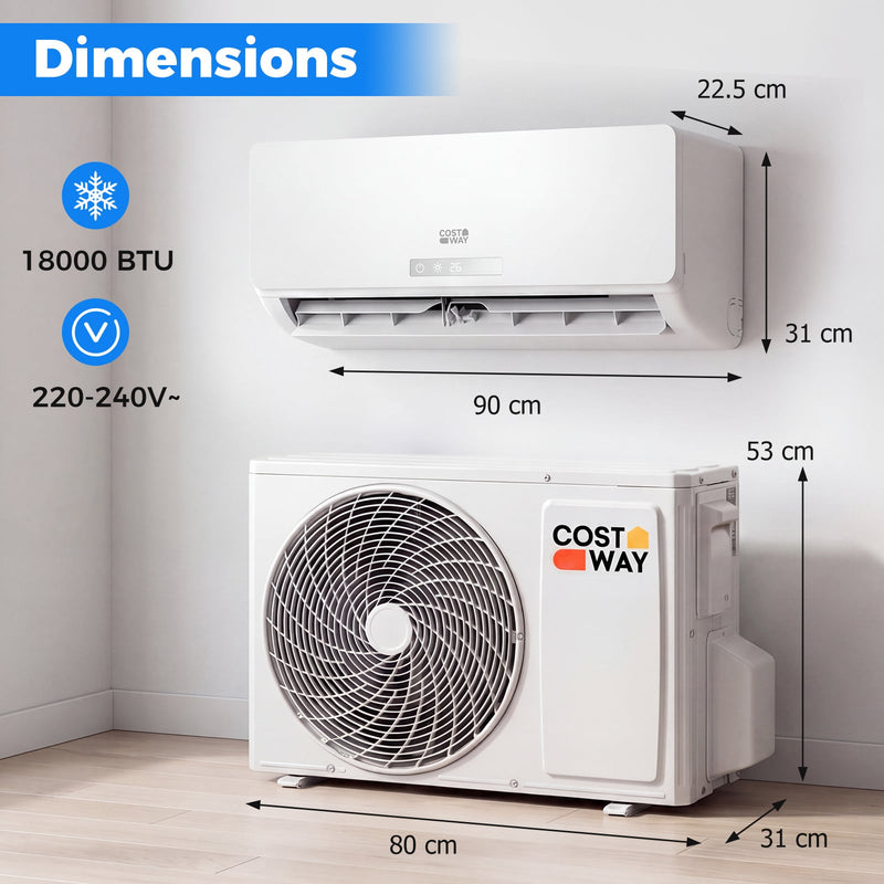 Costway 18000 BTU Mini Split Air Conditioner & Heater A++ Energy Efficient Inverter Split AC