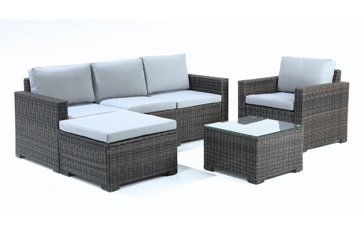 Marbella 5-Seater Garden Lounge Set with Ottoman Chaise - Grey Cushions - image 2