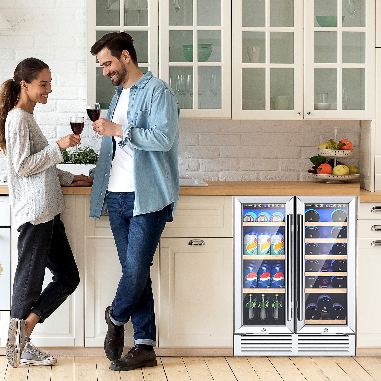 2-Door Dual Zone Beverage Wine Fridge with Auto Defrost Function