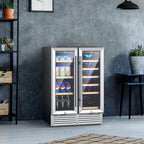 2-Door Dual Zone Beverage Wine Fridge with Auto Defrost Function