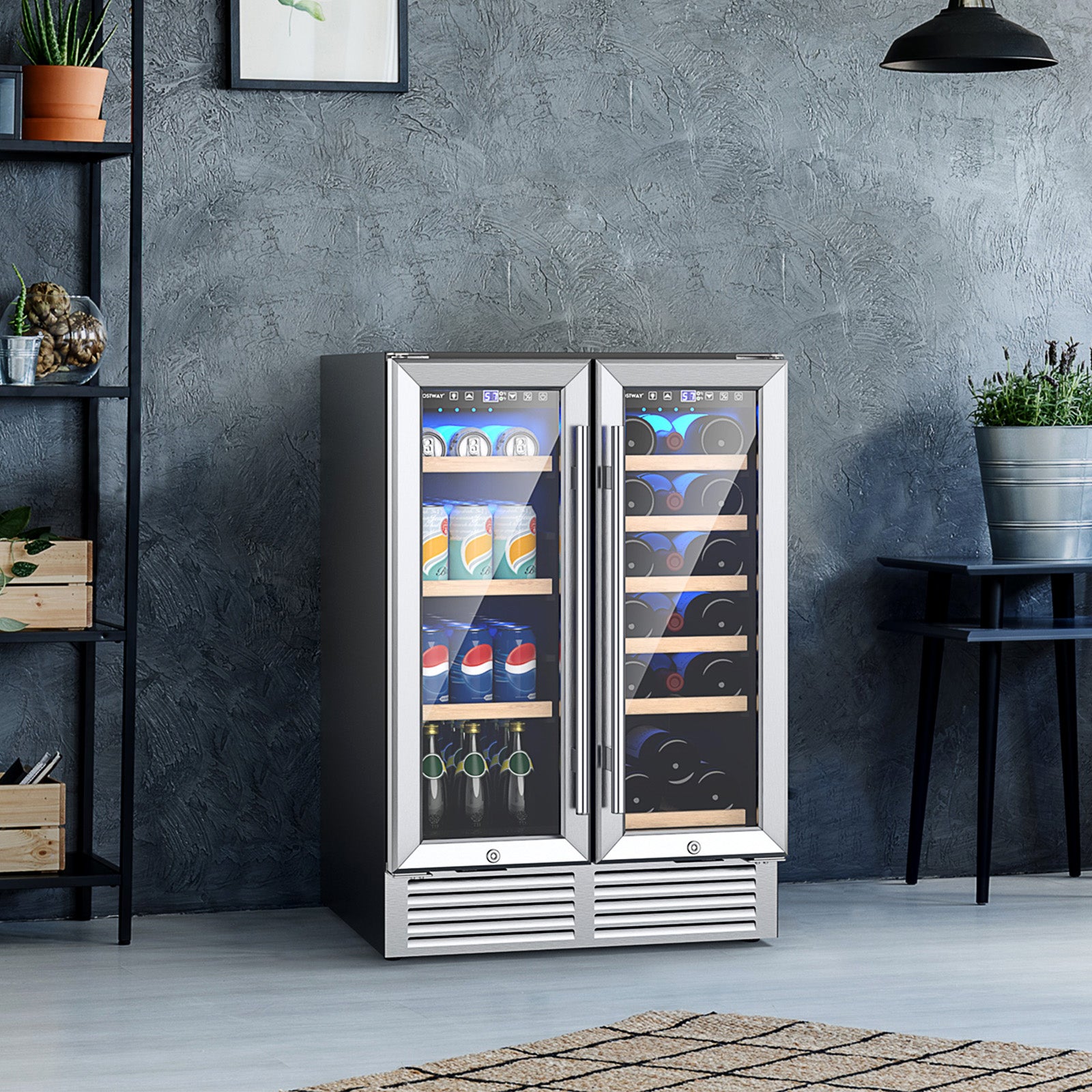 2-Door Dual Zone Beverage Wine Fridge with Auto Defrost Function