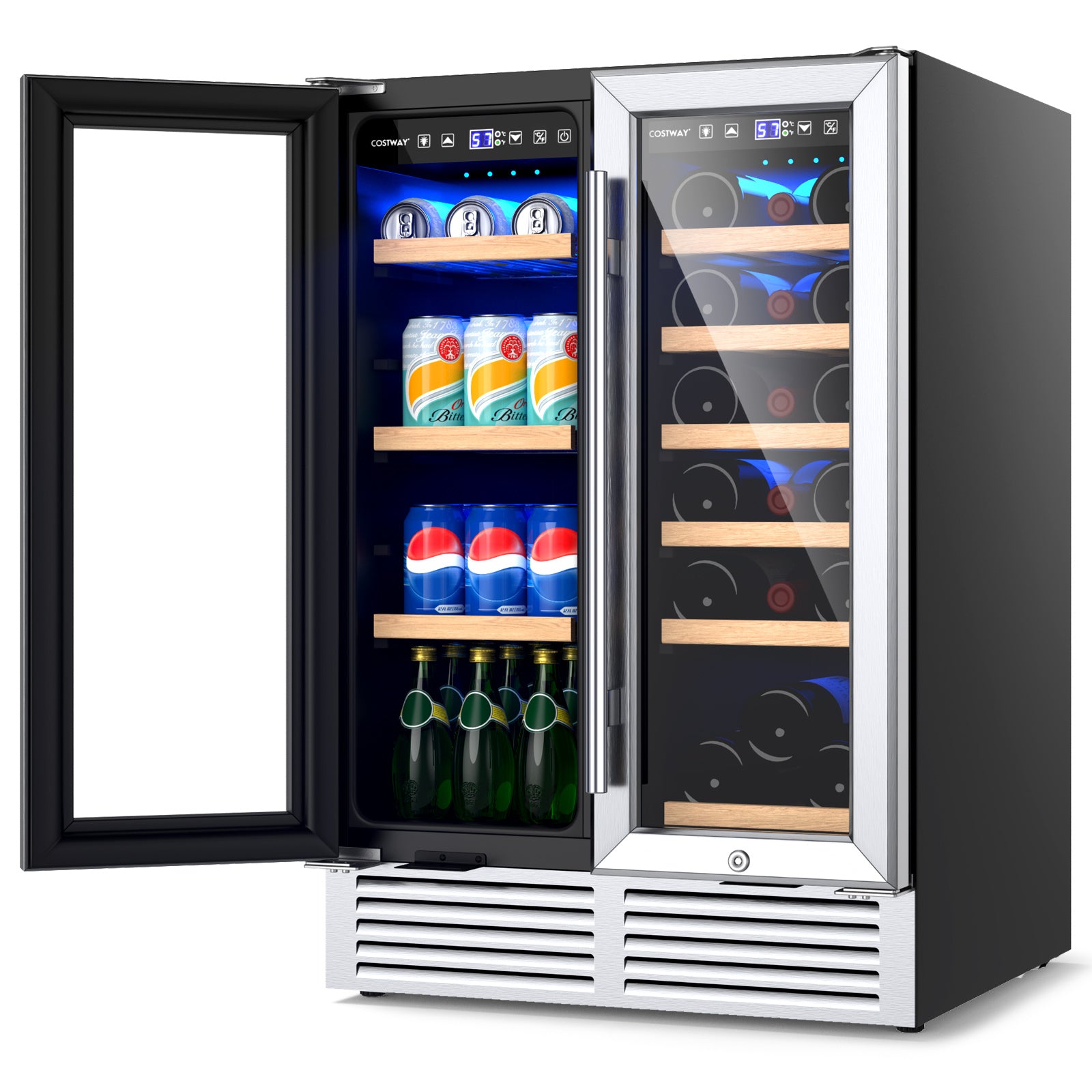 2-Door Dual Zone Beverage Wine Fridge with Auto Defrost Function