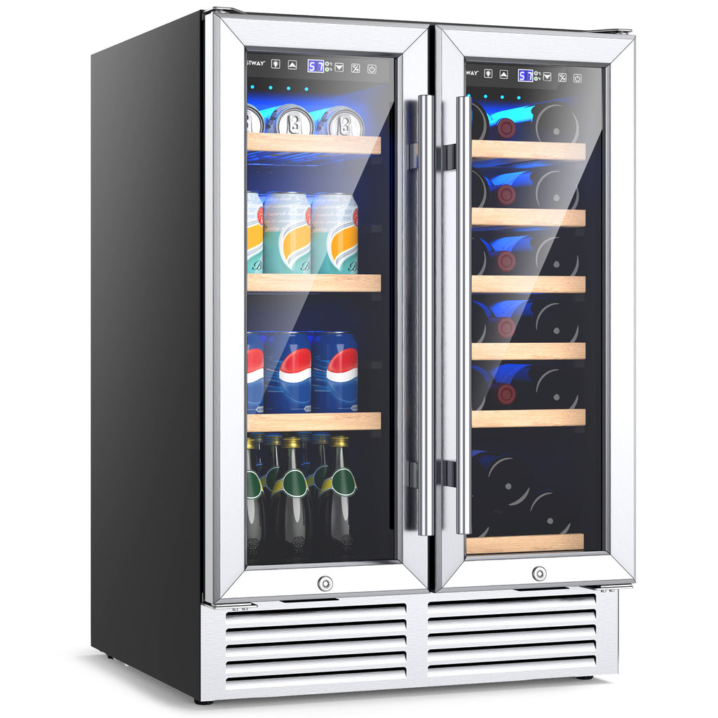 2-Door Dual Zone Beverage Wine Fridge with Auto Defrost Function