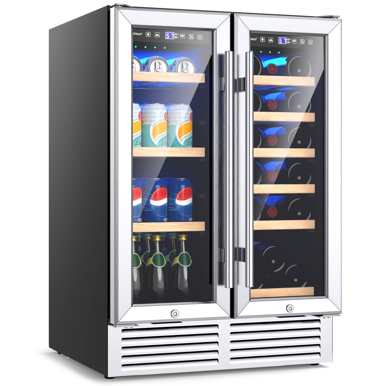 2-Door Dual Zone Beverage Wine Fridge with Auto Defrost Function