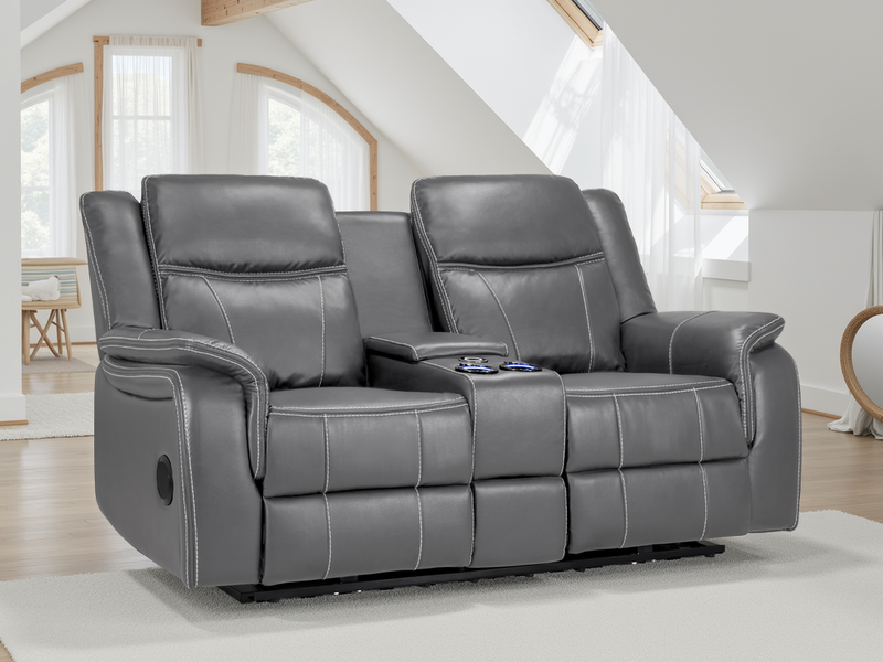 Luxurious Galaxy Tech Electric Recliner 2-Seater Grey Leather Sofa with USB - image 1