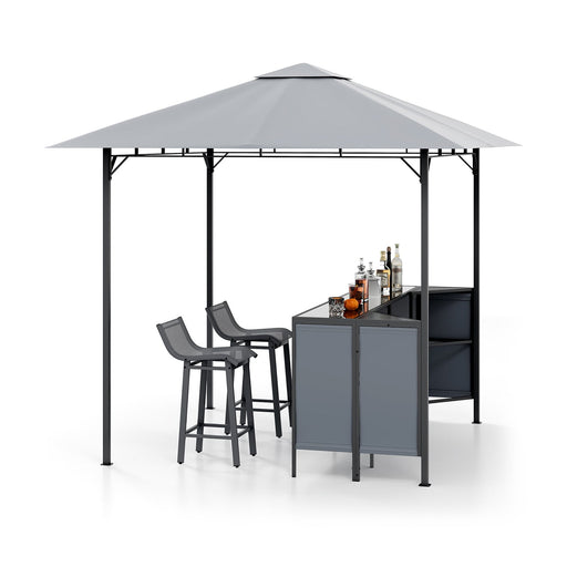 Costway 245x245cm 3-Piece Patio Bar Set Grill Gazebo with Bar Stools and Table Grey NP12531GR