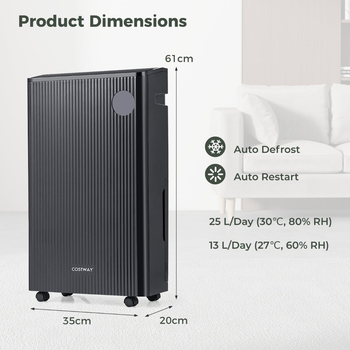 25L/D Dehumidifier for Home with 4 Modes 3-Color Indicator 24H Timer