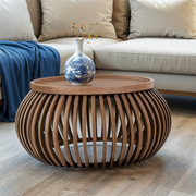 Indus Solid Wood Small Round Low Coffee Table - image 3