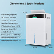 30L Dehumidifier with 3 Modes and 3-Color Lights