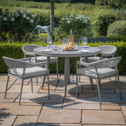 Maze Florence Rope Weave 4 Seat Round Dining Set with Lazy Susan - Cool Linen