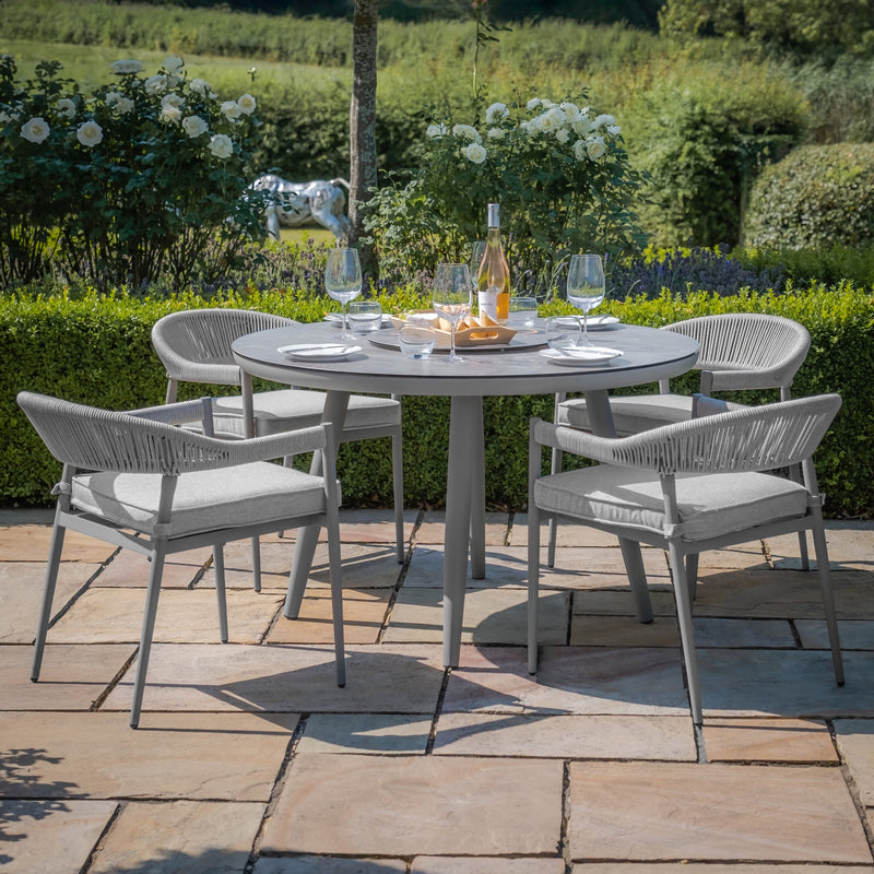 Maze Florence Rope Weave 4 Seat Round Dining Set with Lazy Susan - Cool Linen