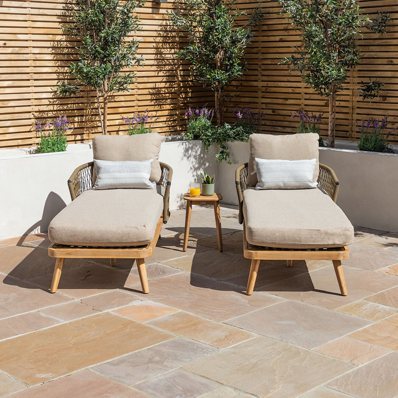 Maze - Bali Rope Weave Double Sunlounger Set with Small Square Coffee Table