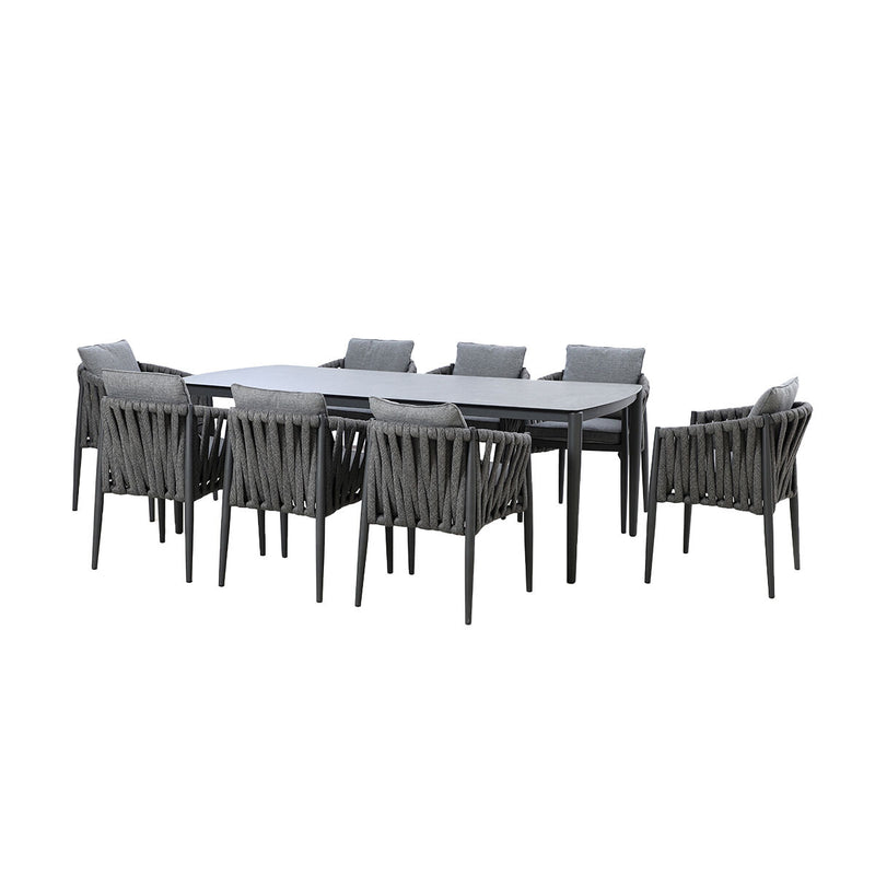 Milan 8-Seat Rectangular Dining Set - Charcoal