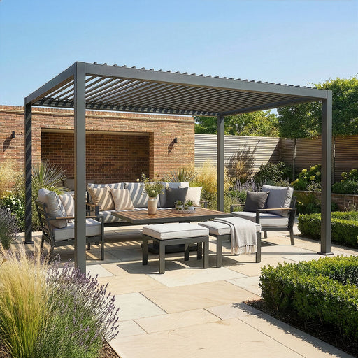 Maze Jupiter 3m x 4m Aluminium Pergola with Galvanised Steel Roof Louvres - Grey