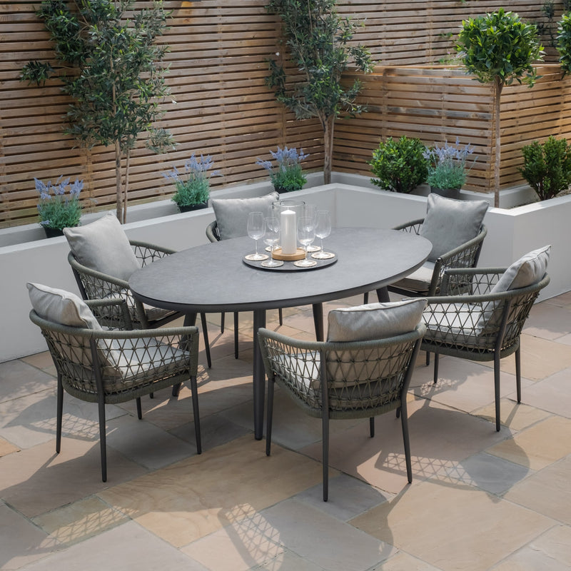 Maze Monaco Rope Weave 6 Seat Oval Garden Dining Set with Lazy Susan