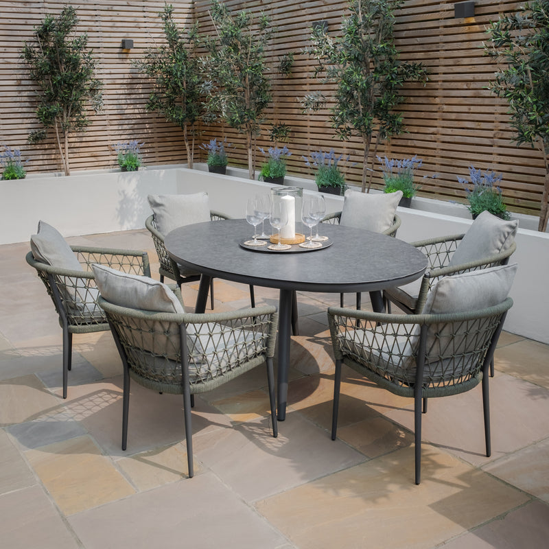Maze Monaco 6 Seat Oval Rope Weave Dining Set – angle view