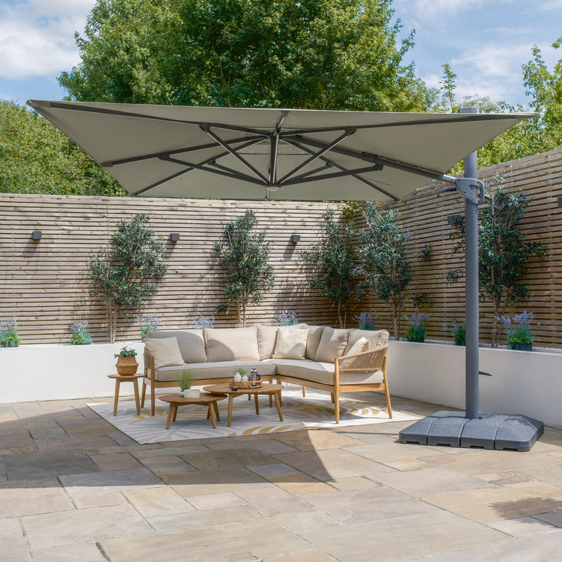 Maze Aramis Solar LED 3m x 4m Rectangular Cantilever Parasol - Oil Green side view