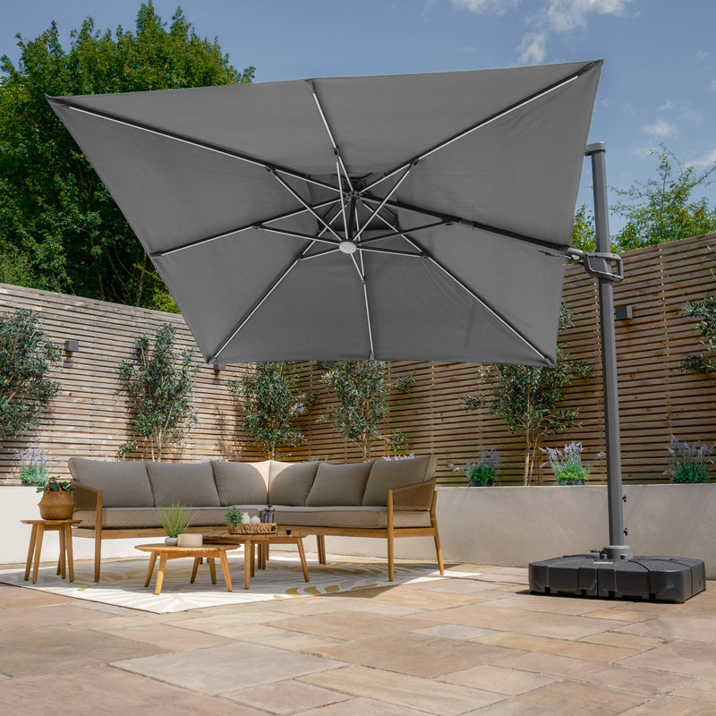 Maze Apollo Solar LED 3m x 3m Square Cantilever Parasol - side view