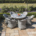 Maze Oxford 6 Seat Round Rattan Garden Dining Set with Heritage Chairs & Lazy Susan – Ceramic Glass