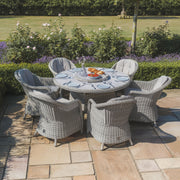 Maze Oxford 6 Seat Round Rattan Dining Set with Heritage Chairs & Lazy Susan – Ceramic Glass