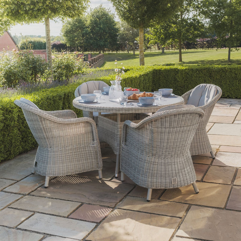 Maze Oxford Heritage 4 Seat Round Rattan Garden Dining Set with Ceramic Glass Table