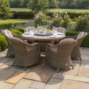Maze Winchester 6 Seat Round Rattan Garden Dining Set with Heritage Chairs & Lazy Susan