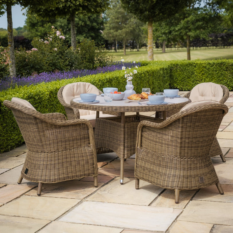 Maze Winchester Heritage 4 Seat Round Rattan Garden Dining Set – Ceramic Glass