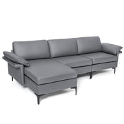 Costway L-Shaped 3-Seat Upholstered Sectional Sofa Grey - Living Room Corner Sofa