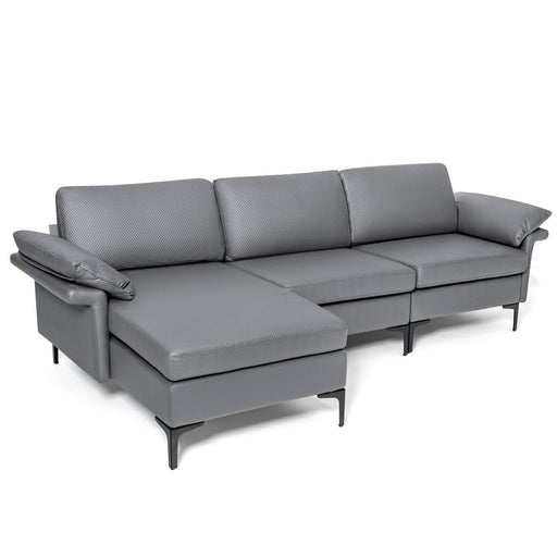 Costway L-Shaped 3-Seat Upholstered Sectional Sofa Grey - Living Room Corner Sofa