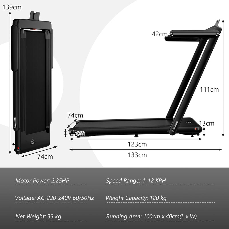2.25HP Foldable Walking Pad Treadmill with Remote Black - view 3