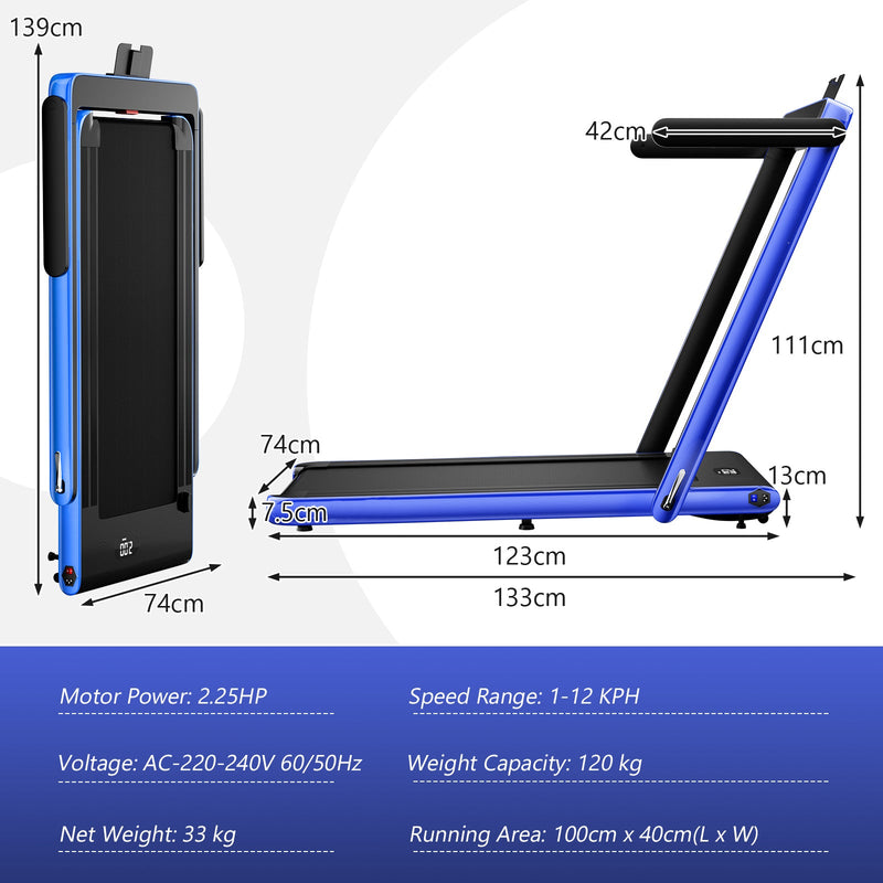 2.25HP Foldable Walking Pad Treadmill with Remote Black - view 7