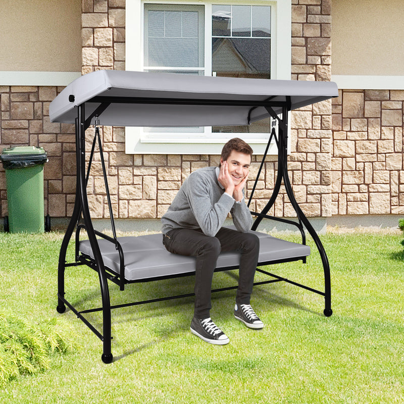 3 Seater Garden Swing Chair with Adjustable Canopy and Cushions