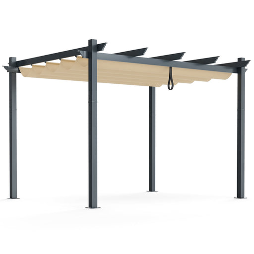 Costway 2.9 x 3.6m Outdoor Retractable Pergola with Canopy Cover Beige - Garden Shade Structure NP10912BE