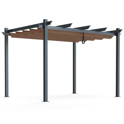 Costway 2.9 x 3.6m Outdoor Retractable Pergola with Canopy Cover Coffee - Garden Shade Structure NP10912CF