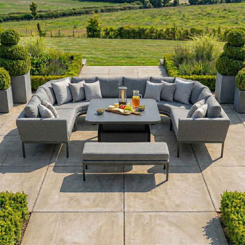 Maze - Outdoor Fabric Pulse U-Shape Corner Dining Set with Rising Table - Zinc Grey