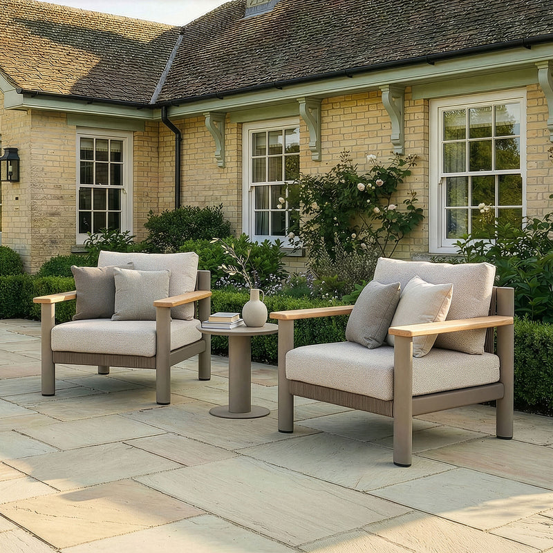 Maze Sicily 2 Seat Lounge Set - Cafe Frame Latte Cushions