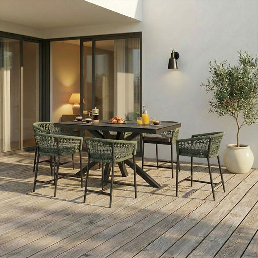 Maze Milan Rope Weave 8 Seat Rectangular Dining Set - Charcoal