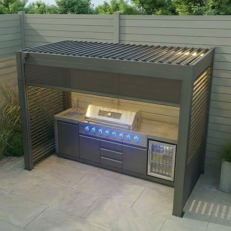 Maze Como BBQ Shelter - Grey, side profile view