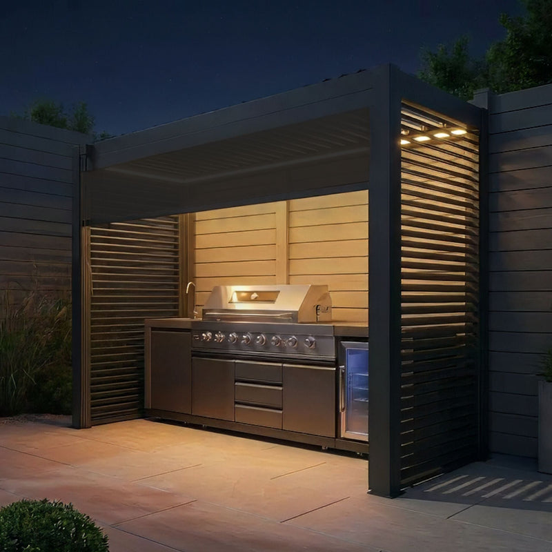 Maze Como BBQ Shelter - Grey, adjustable side louvre panel detail
