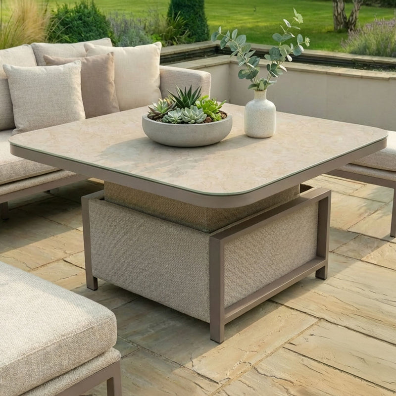 Maze - Outdoor Fabric Pulse Deluxe Square Corner Dining Set with Rising Table - Latte