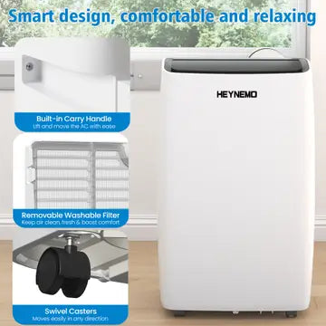 Smart portable air conditioner with LED touch control panel and remote control