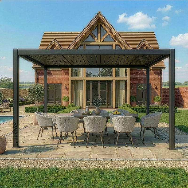Maze - Como Pergola Sliding Transparent PC Doors - 4m Side - Grey