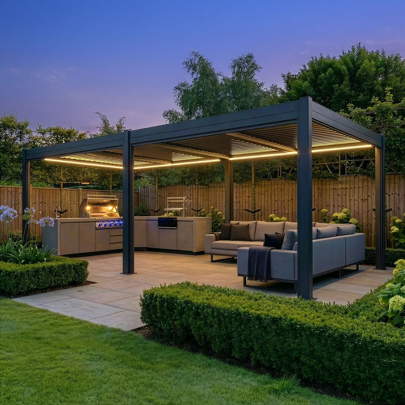 Maze Como 7.8m x 4m Pergola Grey evening LED