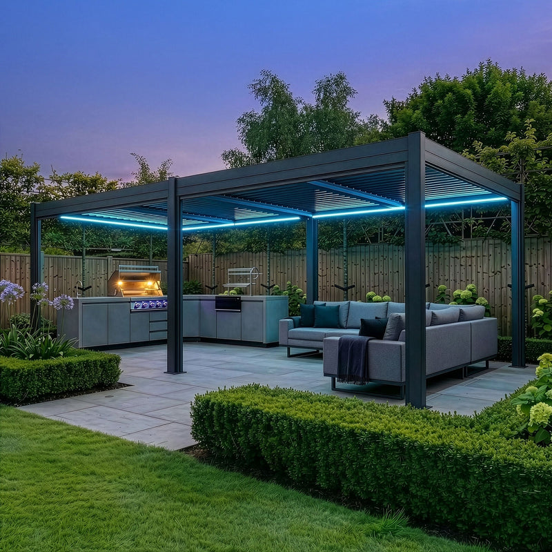 Maze - Como 4m x 4m Aluminium Garden Pergola - Grey