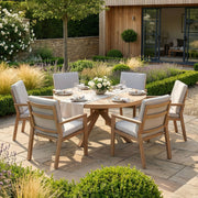 Maze New York 6 Seat Round Aluminium Dining Set - Wood Effect Almond