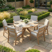 Maze New York 6 Seat Round Aluminium Dining Set - Wood Effect Almond