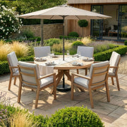 Maze New York 6 Seat Round Aluminium Dining Set - Wood Effect Almond